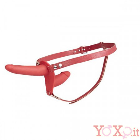 StrapOn Doppio in Puro Silicone Rosso con 2 Falli (1 interno) 14 x 3 cm.
