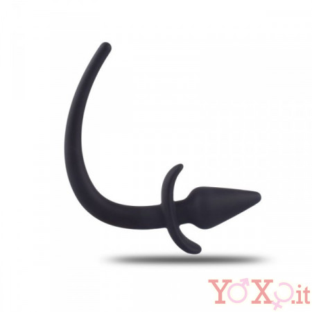 Cuneo Anale in Puro Silicone Nero con Coda da Cane 8 x 3,5 cm.
