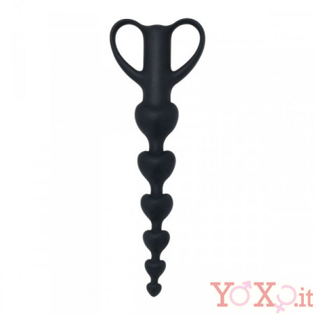 Catena Anale da 6 Palline a Forma di Cuori in Silicone Nero 15,4 x 3,2 cm.