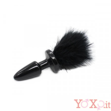 Cuneo Anale in Silicone con Coda da Coniglio Nero 6,5 x 3,5 cm.