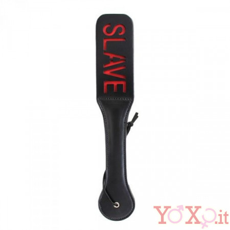 Sculacciatore Doppio in Ecopelle Nero con Scritta Slave