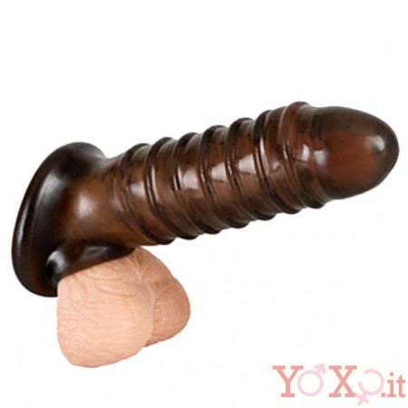Omaggio Guaina per Pene e Testicoli con Rilievi Stimolanti interni ed Esterni + 4 cm. Lunghezza