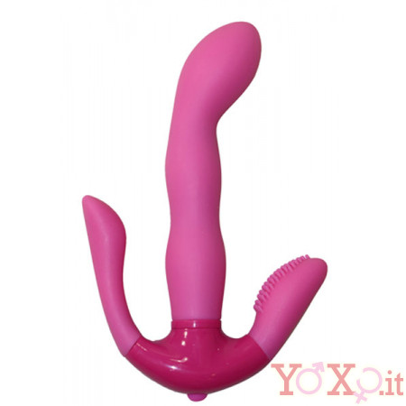 Vibratore Punto G con Stimolatore Clitoride ed Anale in Puro Silicone 18 x 3,5 cm.