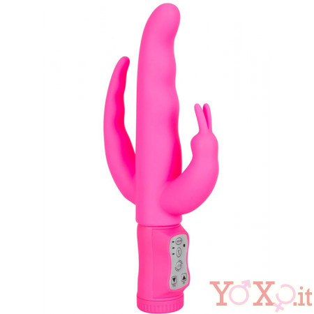 Vibratore Rabbit Rotante a Tripla Stimolazione Ano Clitoride e Vagina 23 x 3,5 cm.