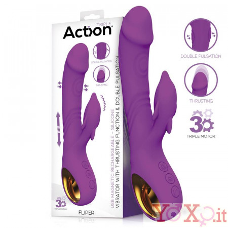 Vibratore Rabbit con Spinta Doppia Pulsazione 3 Motori FLIPER USB 23 cm