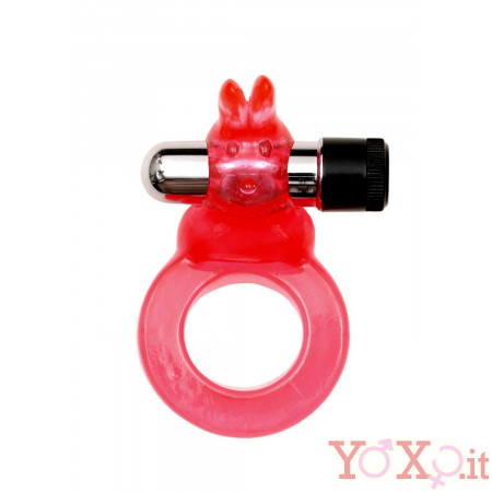 Anello Fallico Vibrante con Stimolatore Clitoride Rabbit Rosso