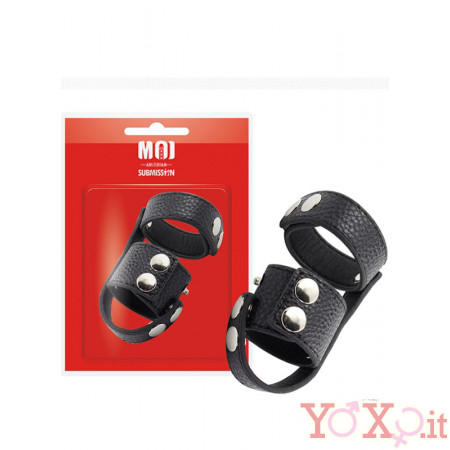 MOI - Double Trooper - Anello per Pene e Testicoli Regolabile in Robusta Ecopelle