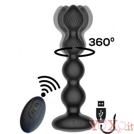 Cuneo Anale a Sfere Telecomandato con Vibrazione, Oscillazione a 360 gradi - Ricaricabile USB