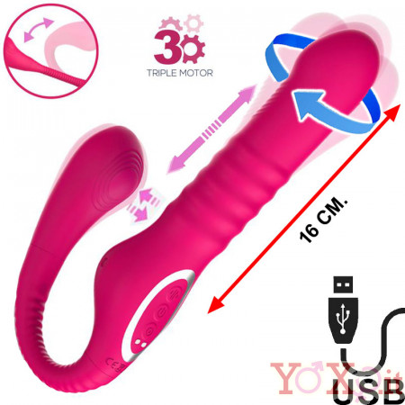 Strap-On Senza Lacci con Spinta, Pulsazione e Vibrazione in Silicone Rosa 