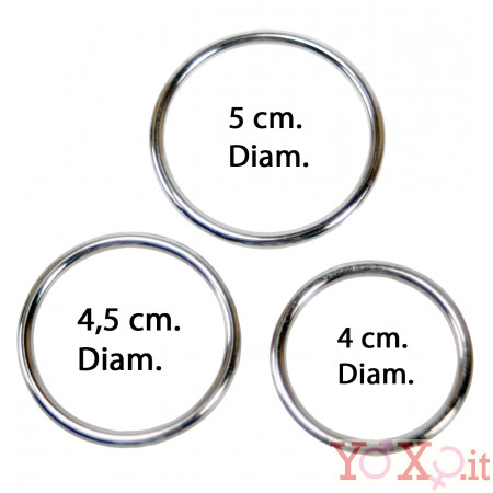 Set di 3 Anelli Fallici Cockring in Acciaio 4 - 4,5 e 5 cm.