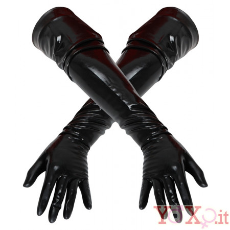 GUANTI IN LATTICE LATEX NERI per FISTING