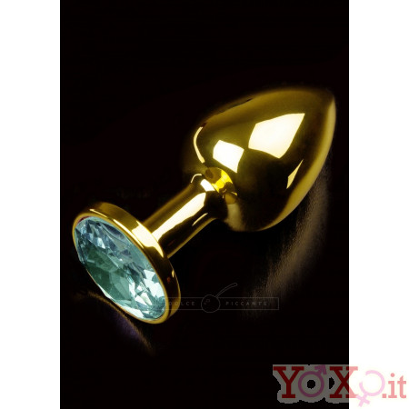 Cuneo Anale in Metallo color Oro con Diamante Verde 7,5 x 3 cm.