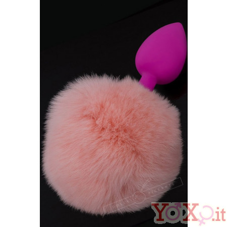 Cuneo Anale in Puro Silicone Fucsia con Coda da Coniglio Rosa  7 X 3 cm.