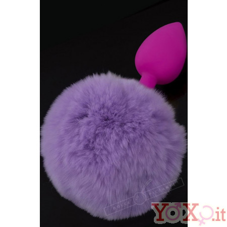 Cuneo Anale in Puro Silicone Fucsia con Coda da Coniglio Viola 7 X 3 cm.