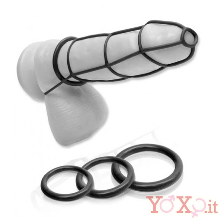 Gabbia Fallica Stimola Vagina + 3 Anelli Fallici in Silicone