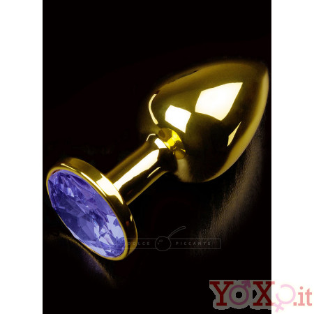 Cuneo Anale in Metallo Color Oro con Gemma Viola Tipo Diamante 7,5 x 3 cm.