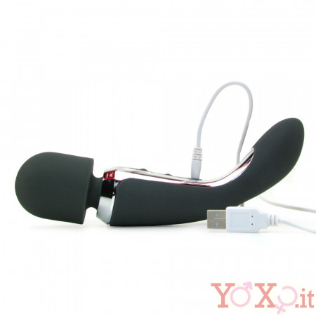 Massaggiatore + Vibratore Nero 2 Motori RICARICABILE USB in Puro Silicone 23 x 4,5 cm.