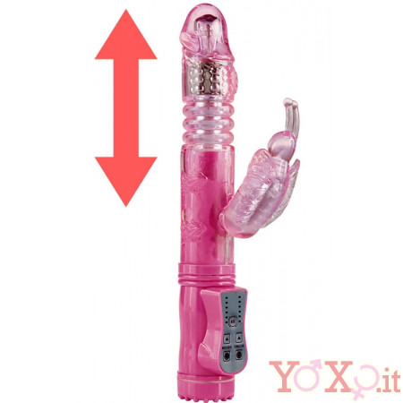 Vibratore Rabbit Rosa con Spinta Su e Giu e Rotazione Ricaricabile USB 23 x 3 cm.