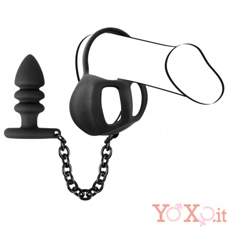 Ball Cage Collegata a Cuneo Anale in Silicone 8 x 2,9 cm.