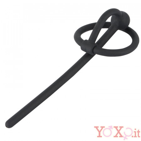 Stimolatore dilatatore uretra maschile a tunnel in silicone nero con anello 12 x 0,6 cm.