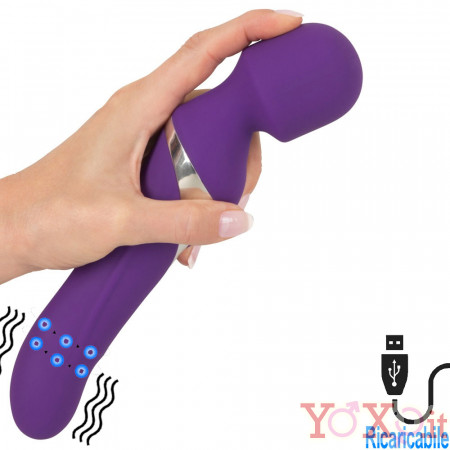 Vibratore con Perle Rotanti + Massaggiatore 2 Motori Ricaricabile USB in Puro Silicone 24 x 4,6 cm.