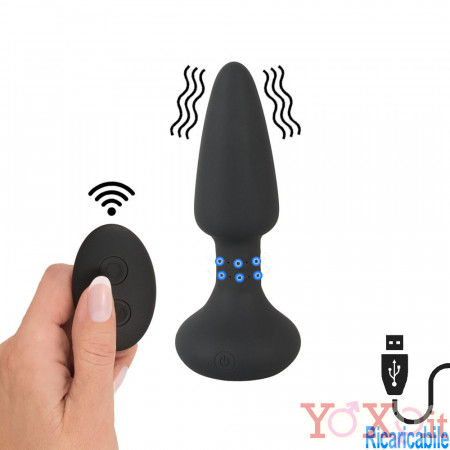 Cuneo Anale Rotante e Vibrante in Silicone con Telecomando Wireless 14,2 x 3,9 cm. Nero