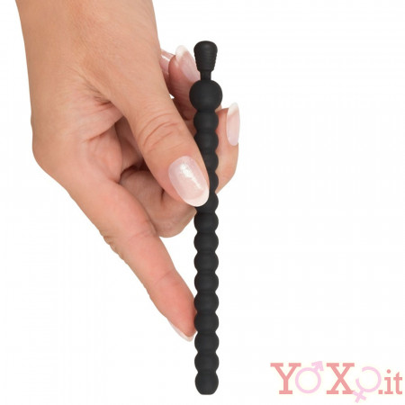 Stimolatore Dilatatore Uretra a Tunnel con Rilievi in Silicone con Stopper 13 x 1 cm. Nero