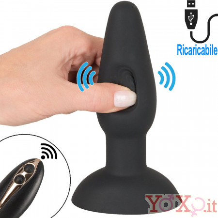 Cuneo Anale in Silicone con Effetto Thumping al Centro 15 x 4,3 cm. con Telecomando Ricaricabile con USB Nero