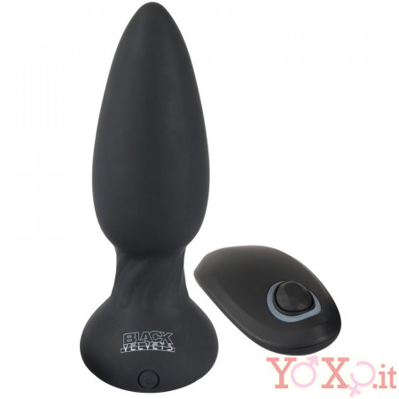 Cuneo anale vibrante in silicone nero con telecomando wireless 14,2 x 4,1 cm.