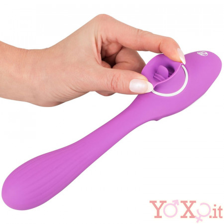 Vibratore e lingua lecca clitoride 2 in 1 in silicone lilla ricaricabile  USB 22,3 x 3,4 cm.