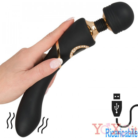 Massaggiatore e Vibratore 2 in 1 in Silicone Ricaricabile USB 24,2 x 4,3 cm. Nero