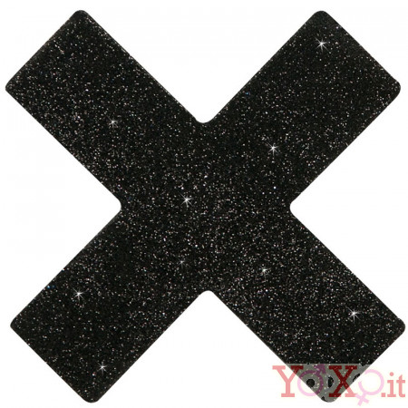 Copri capezzoli adesivi a forma di X colore nero con glitter