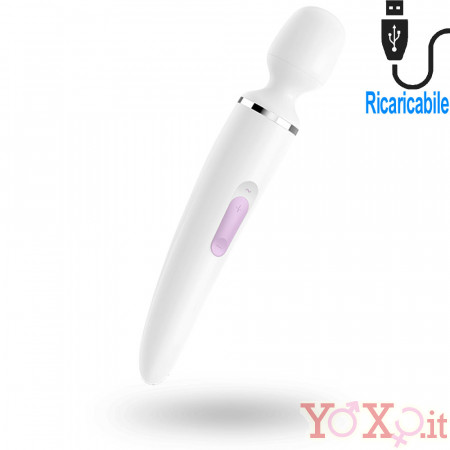 Satisfyer Wand-er Women Massaggiatore in Silicone Bianco 34 x 5,5 cm. Ricaricabile con USB