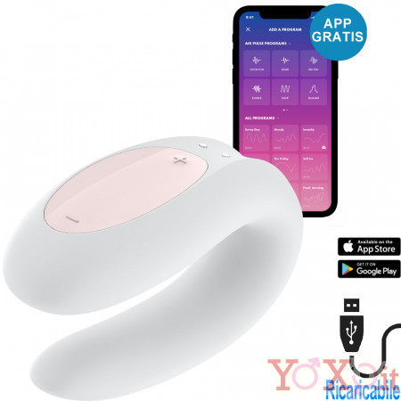 Satisfyer Double Joy Vibratore per Coppia in Silicone Controllabile con APP Ricaricabile USB Bianco