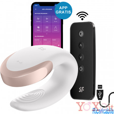 Double Love Vibratore per Coppia in Silicone con Telecomando e APP Ricaricabile USB Bianco