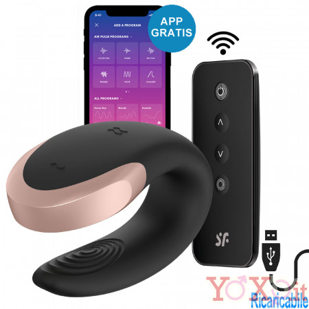 Satisfyer Double Love Vibratore per Coppia in Silicone con Telecomando Wireless e APP Ricaricabile USB Nero