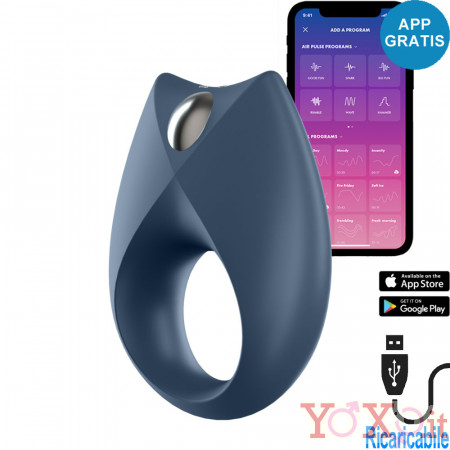 Royal One Anello Fallico Vibrante in Silicone Blu Controllabile da APP Ricaricabile USB
