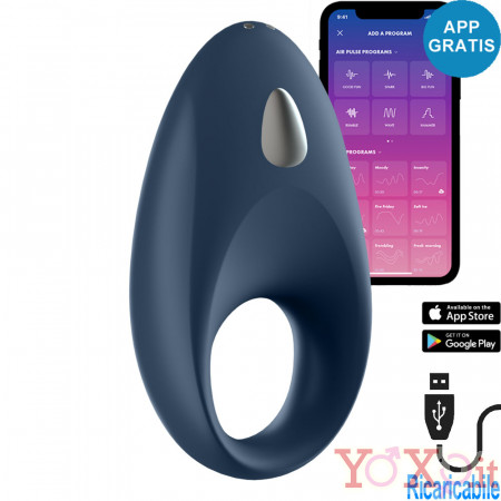 Satisfyer Mighty One Anello Fallico Vibrante in Silicone Blu Controllabile da APP Ricaricabile con USB