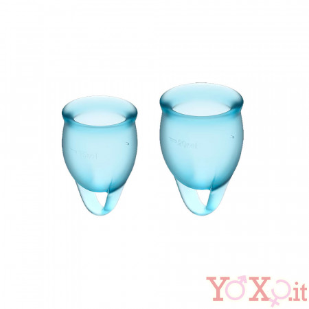 Satisfyer Feel Confident Set di 2 Coppette Mestruali in Silicone di Grado Medicale 15 e 20 ml. Azzurro