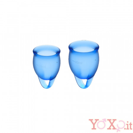 Satisfyer Feel Confident Set di 2 Coppette Mestruali in Silicone di Grado Medicale 15 e 20 ml. Blu