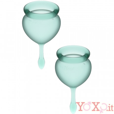 Satisfyer Feel Good Set di 2 Coppette Mestruali in Silicone di Grado Medicale 15 e 20 ml. Verde