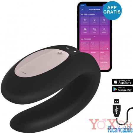 Satisfyer Double Joy Vibratore per Coppia in Silicone Controllabile con APP Ricaricabile USB Nero