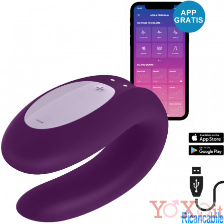 Satisfyer Double Joy Vibratore per Coppia in Silicone Controllabile con APP Ricaricabile USB Viola
