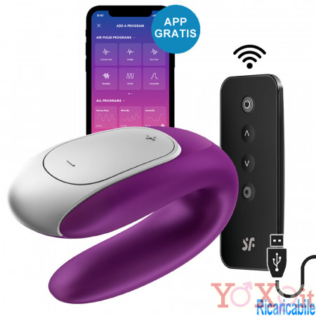 Satisfyer Double Fun Vibratore per Coppia in Silicone con Telecomando Wireless e APP Ricaricabile USB Viola