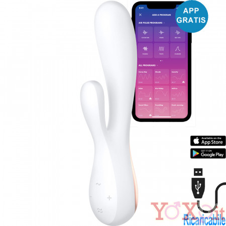 Vibratore Rabbit in Silicone 20,4 x 4,4 cm. Bianco Ricaricabile con USB e APP Gratuita