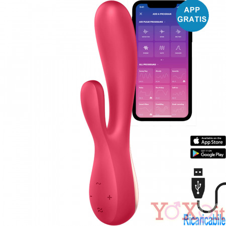 Satisfyer Mono Flex Vibratore Rabbit in Silicone 20,4 x 4,4 cm. Rosso Ricaricabile con USB e APP Gratuita