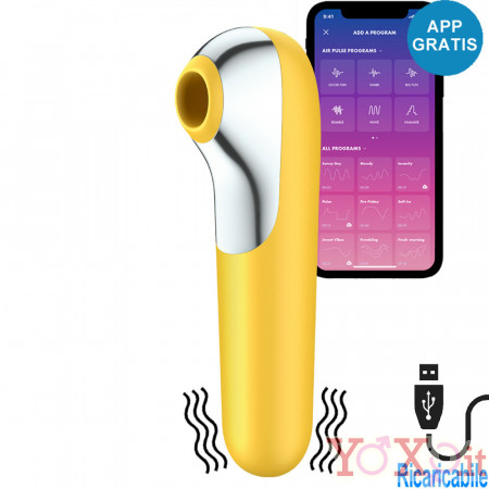 Satisfyer Dual Love Vibratore e Stimolatore con Onde di Pressione 2 in 1 in Silicone Giallo Ricaricabile USB