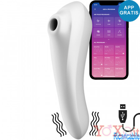 Satisfyer Dual Pleasure Vibratore e Stimolatore con Onde di Pressione 2 in 1 in Silicone Bianco Ricaricabile USB