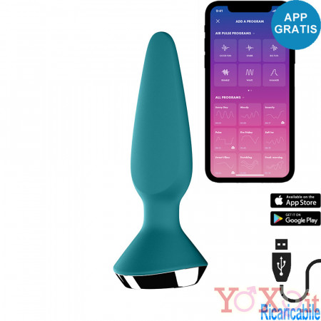Cuneo Anale con APP Vibrante in Silicone 13,5 x 3,3 cm. BLU  Ricaricabile USB