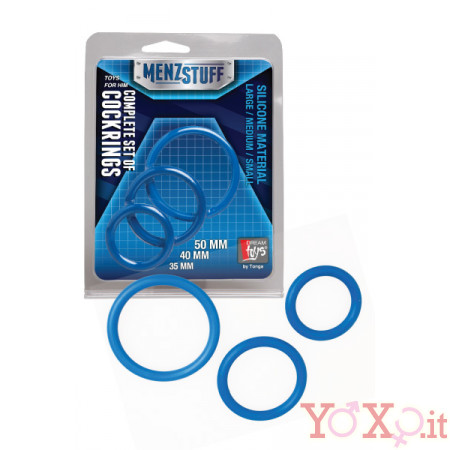 Set di 3 Anelli Fallici in Silicone BLU